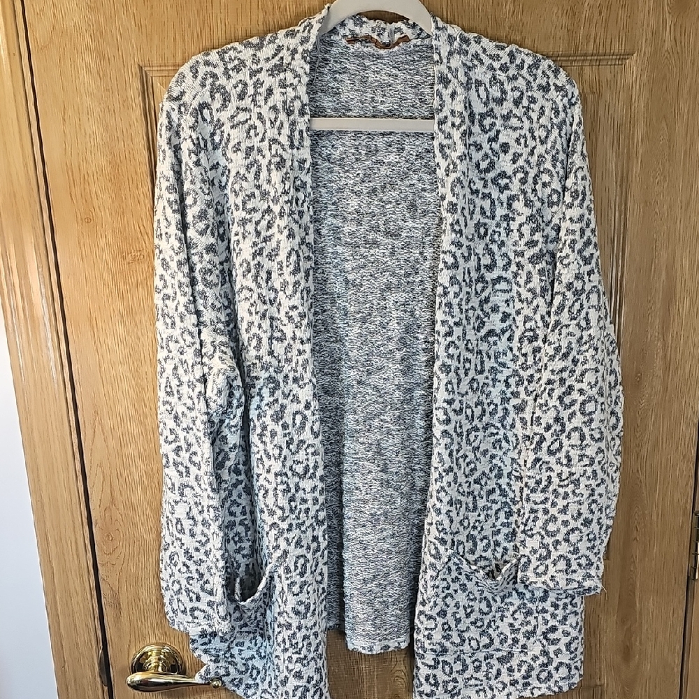 Belldini Cream and Gray Animal Print Cardigan